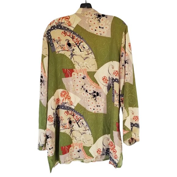 Citron Silk Tunic Top with Asian Motif - Picture 2 of 16